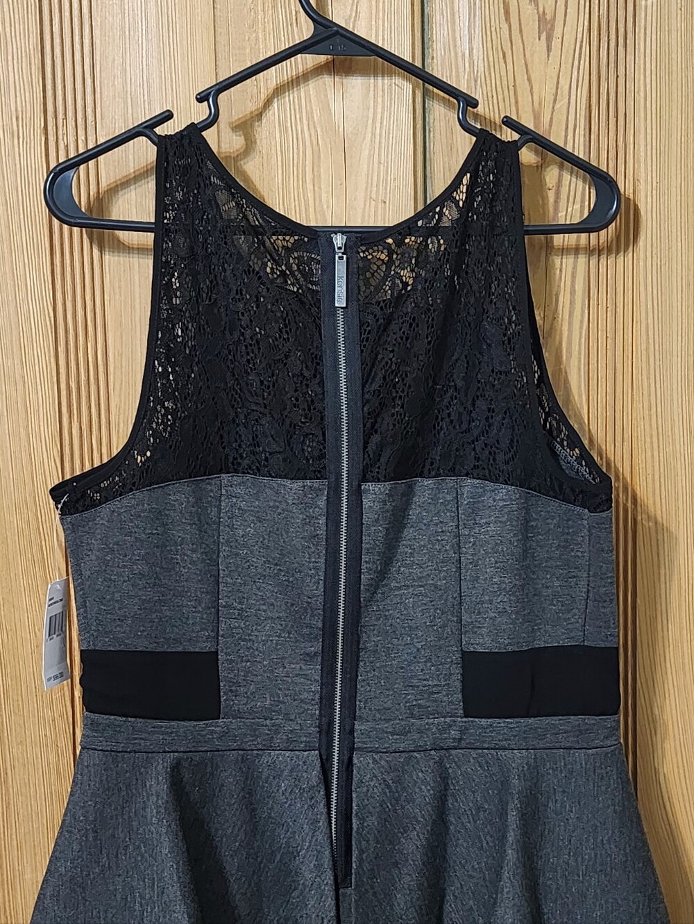 Kensie Gray Peplum Mini Dress with Black Lace Yoke, Large NWT - Picture 5 of 12